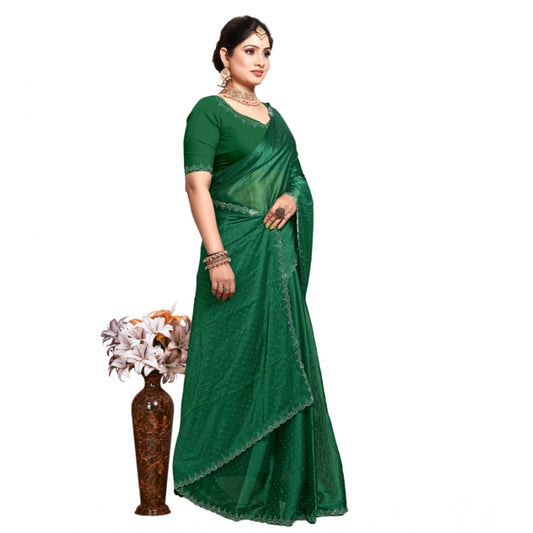 Amfyn Women's Georgette Satin Silk Saree With Unstitched Blouse 5.5Mtr (Green)