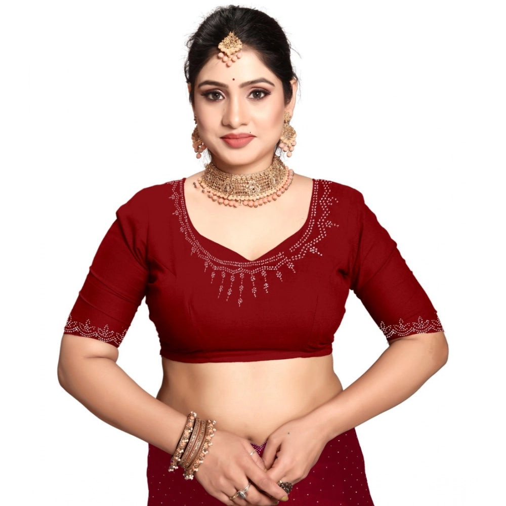 Amfyn Women's Georgette Satin Silk Saree With Unstitched Blouse 5.5Mtr (Red)