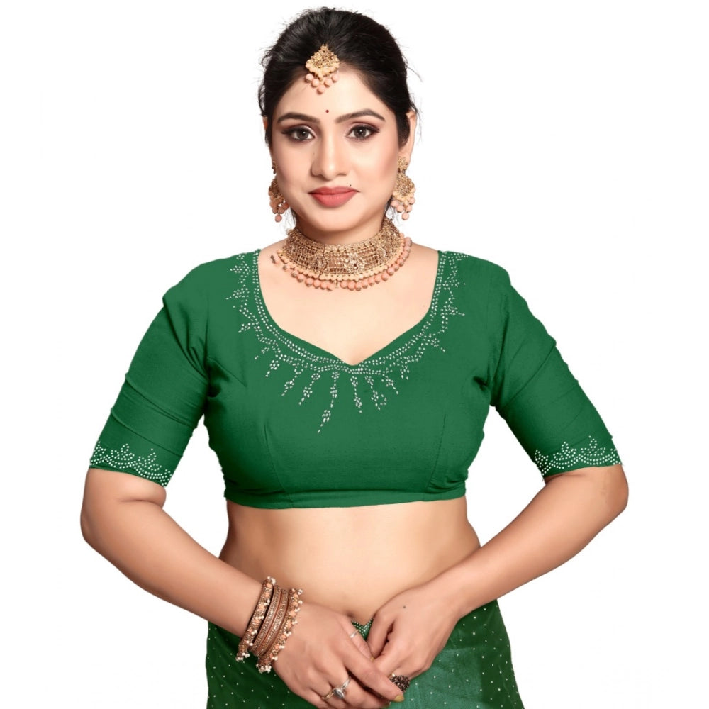 Amfyn Women's Georgette Satin Silk Saree With Unstitched Blouse 5.5Mtr (Green)