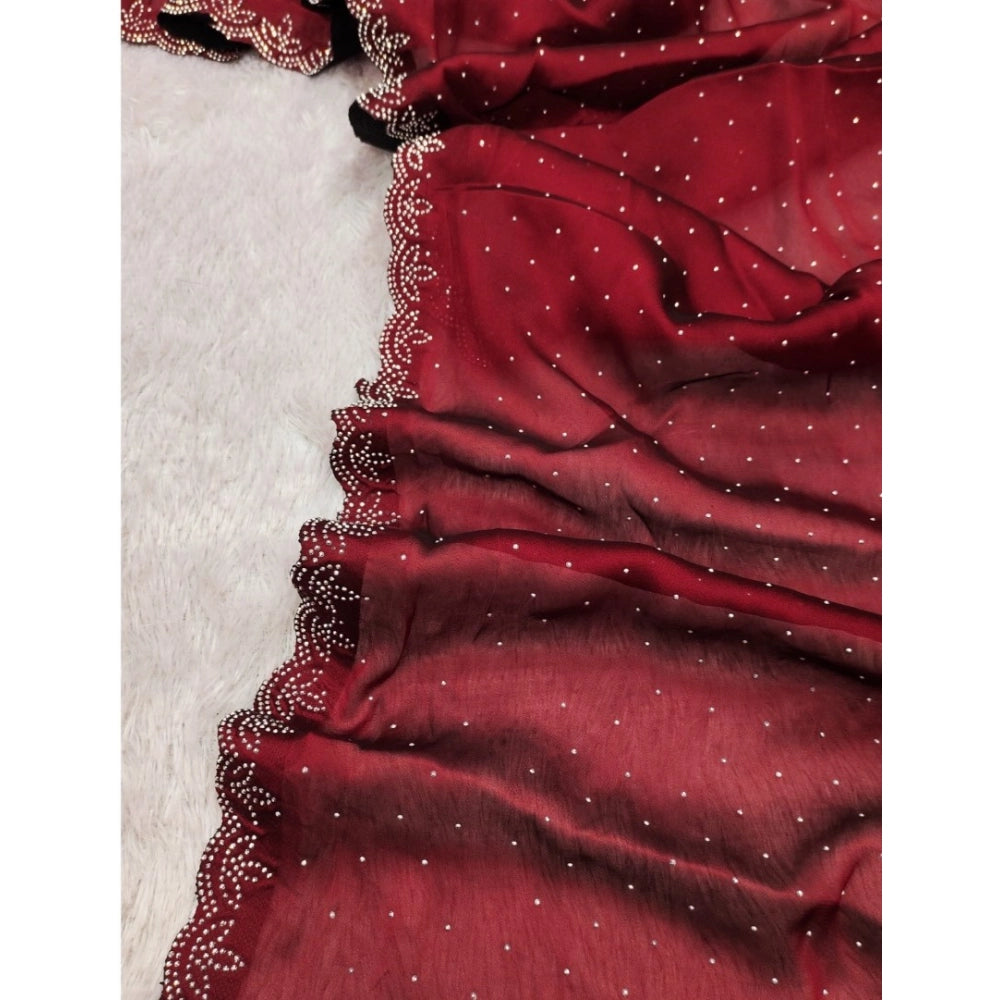 Amfyn Women's Georgette Satin Silk Saree With Unstitched Blouse 5.5Mtr (Red)