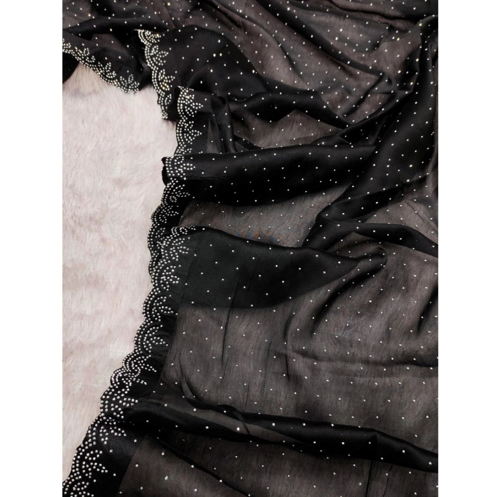 Amfyn Women's Georgette Satin Silk Saree With Unstitched Blouse 5.5Mtr (Black)