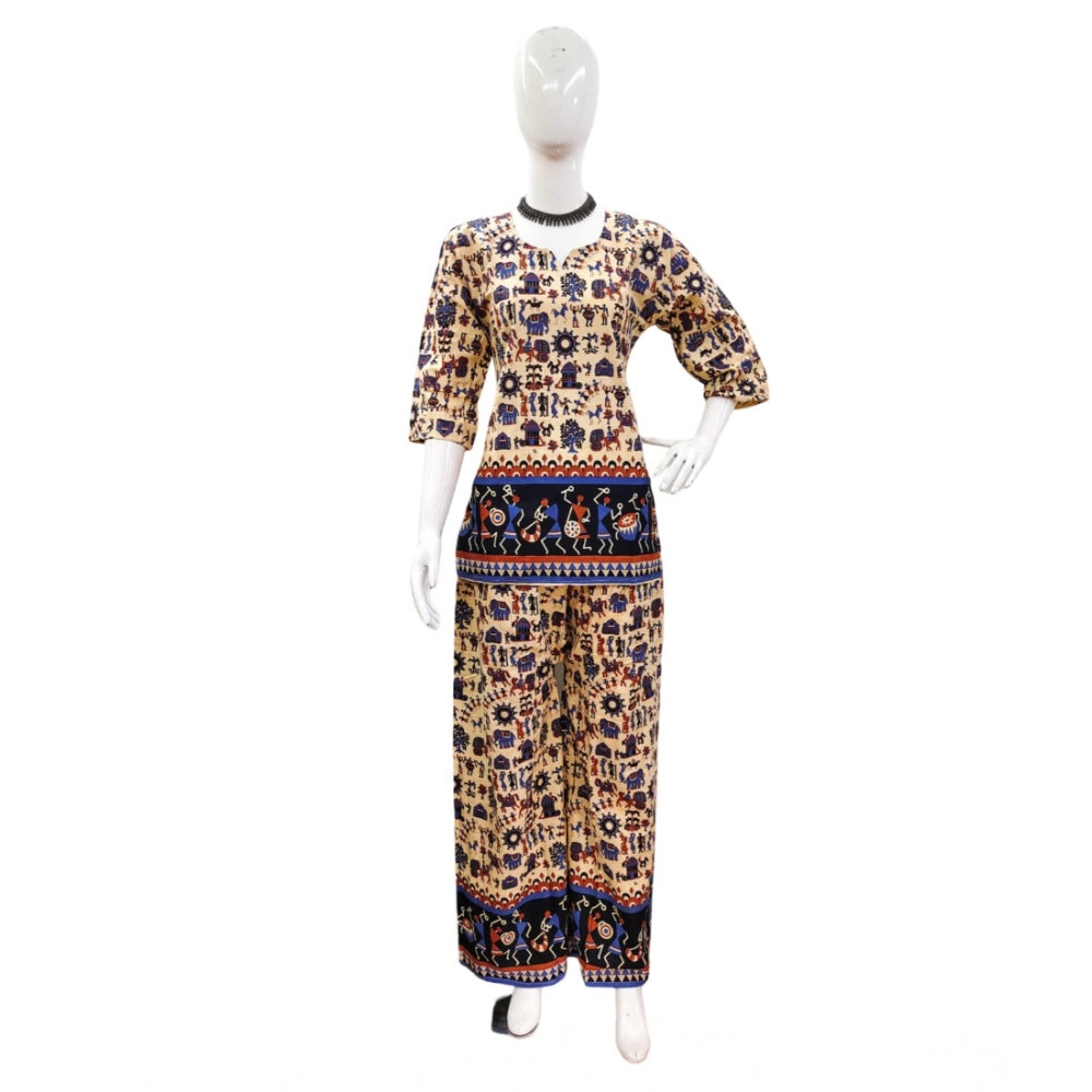 Amfyn Women's Cotton Jaipuri Printed 3-4th Sleeve Co ord Set (Multicolor)