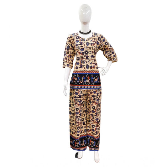 Amfyn Women's Cotton Jaipuri Printed 3-4th Sleeve Co ord Set (Multicolor)