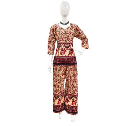 Amfyn Women's Cotton Jaipuri Printed 3-4th Sleeve Co ord Set (Multicolor)