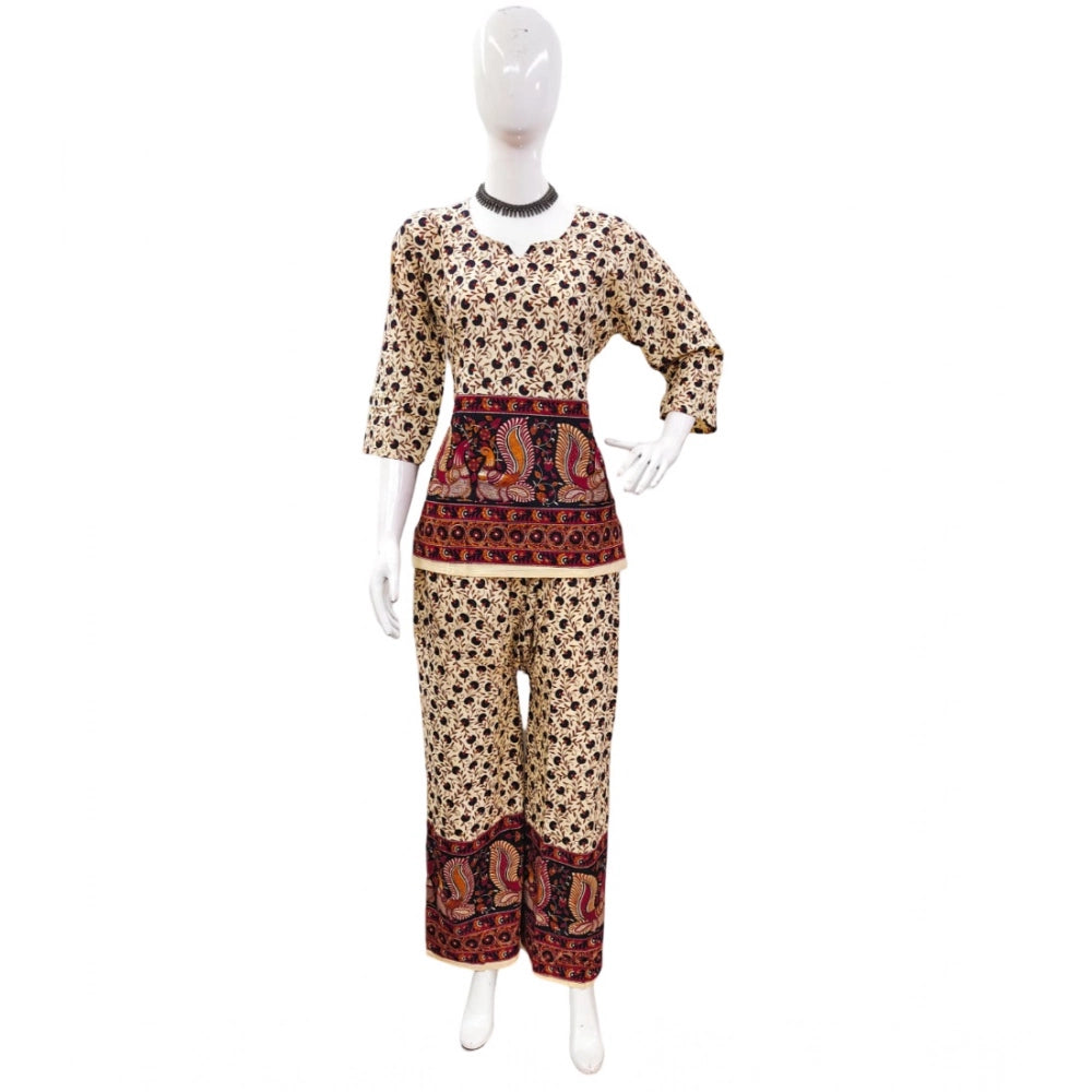 Amfyn Women's Cotton Jaipuri Printed 3-4th Sleeve Co ord Set (Multicolor)