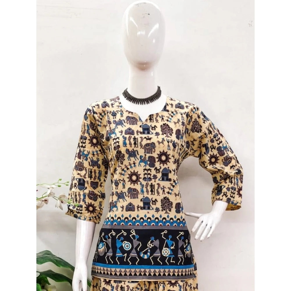 Amfyn Women's Cotton Jaipuri Printed 3-4th Sleeve Co ord Set (Multicolor)