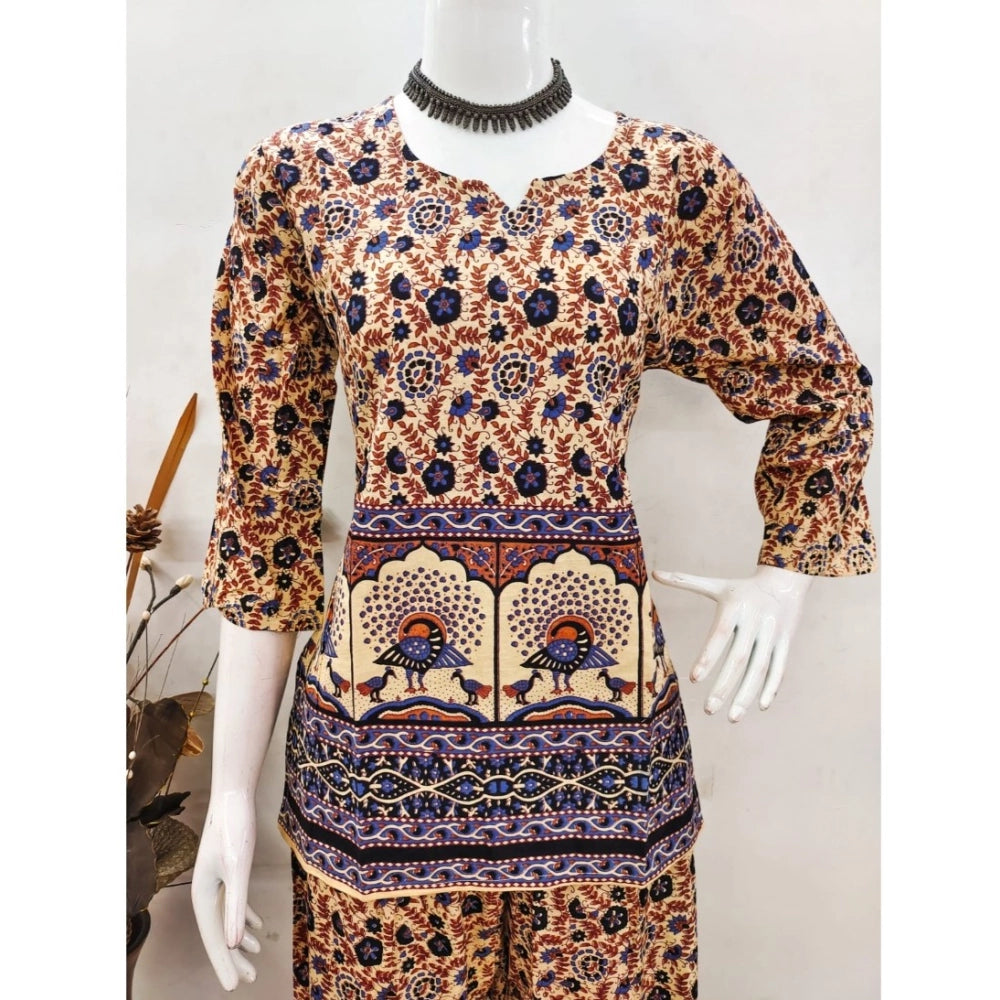 Amfyn Women's Cotton Jaipuri Printed 3-4th Sleeve Co ord Set (Multicolor)