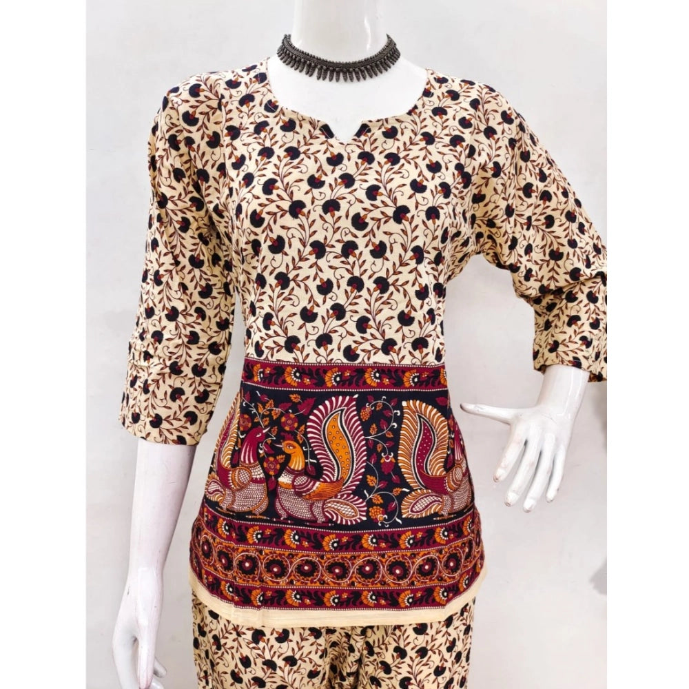 Amfyn Women's Cotton Jaipuri Printed 3-4th Sleeve Co ord Set (Multicolor)