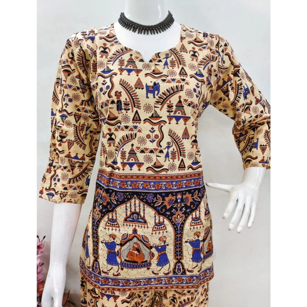 Amfyn Women's Cotton Jaipuri Printed 3-4th Sleeve Co ord Set (Multicolor)