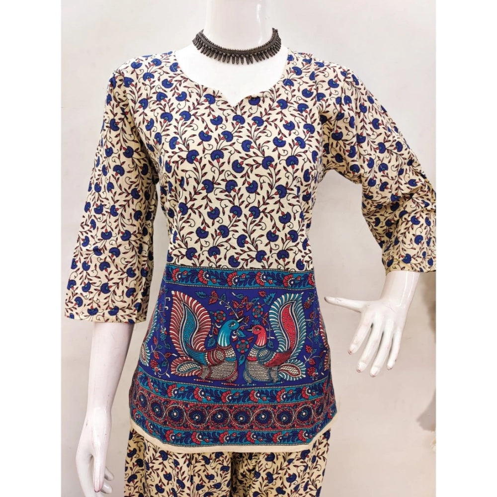 Amfyn Women's Cotton Jaipuri Printed 3-4th Sleeve Co ord Set (Multicolor)