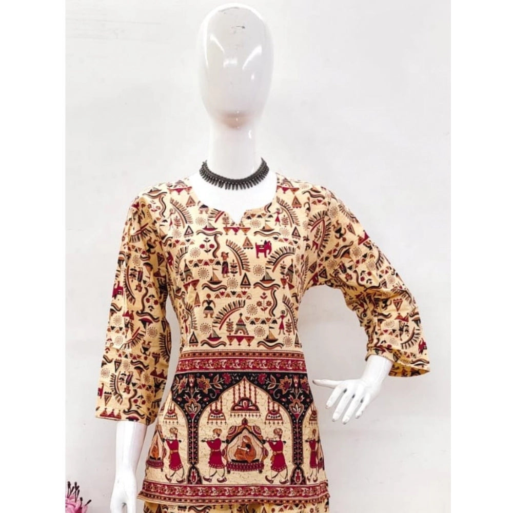 Amfyn Women's Cotton Jaipuri Printed 3-4th Sleeve Co ord Set (Multicolor)