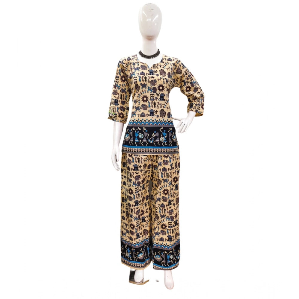 Amfyn Women's Cotton Jaipuri Printed 3-4th Sleeve Co ord Set (Multicolor)