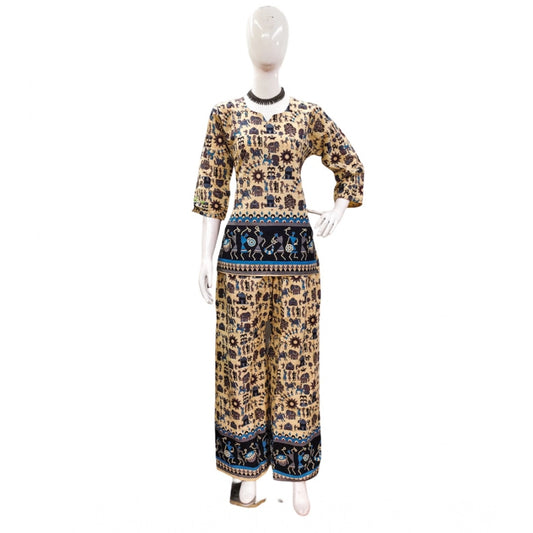 Amfyn Women's Cotton Jaipuri Printed 3-4th Sleeve Co ord Set (Multicolor)