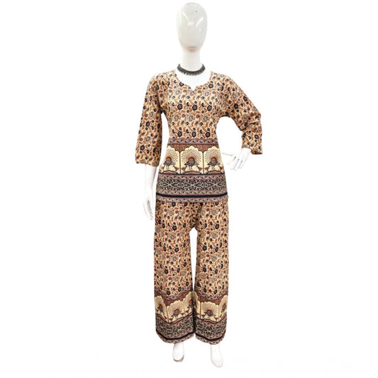 Amfyn Women's Cotton Jaipuri Printed 3-4th Sleeve Co ord Set (Multicolor)