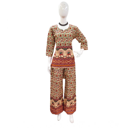 Amfyn Women's Cotton Jaipuri Printed 3-4th Sleeve Co ord Set (Multicolor)