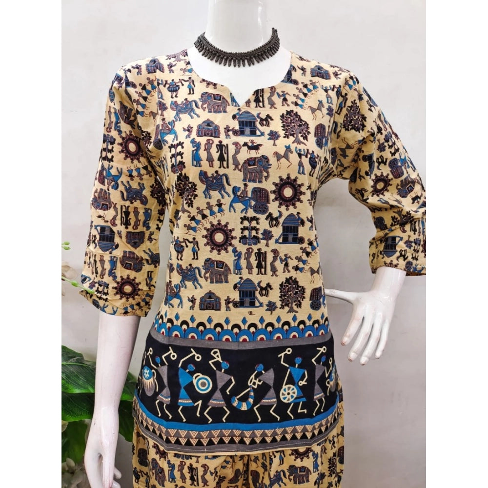 Amfyn Women's Cotton Jaipuri Printed 3-4th Sleeve Co ord Set (Multicolor)