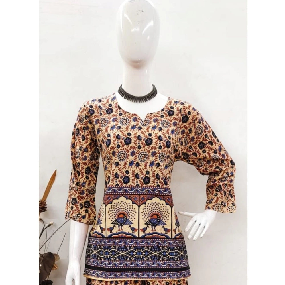 Amfyn Women's Cotton Jaipuri Printed 3-4th Sleeve Co ord Set (Multicolor)