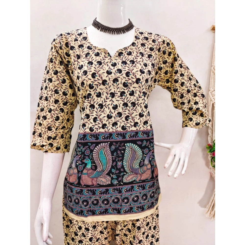 Amfyn Women's Cotton Jaipuri Printed 3-4th Sleeve Co ord Set (Multicolor)