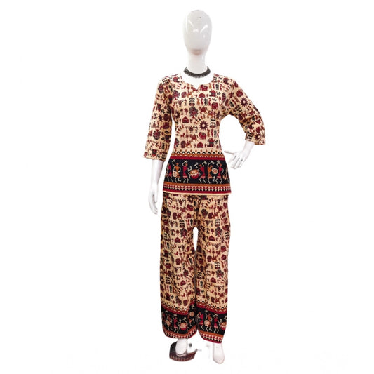 Amfyn Women's Cotton Jaipuri Printed 3-4th Sleeve Co ord Set (Multicolor)
