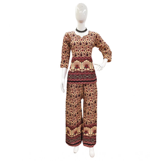 Amfyn Women's Cotton Jaipuri Printed 3-4th Sleeve Co ord Set (Multicolor)