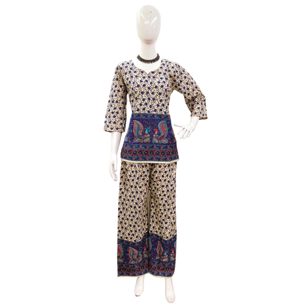 Amfyn Women's Cotton Jaipuri Printed 3-4th Sleeve Co ord Set (Multicolor)