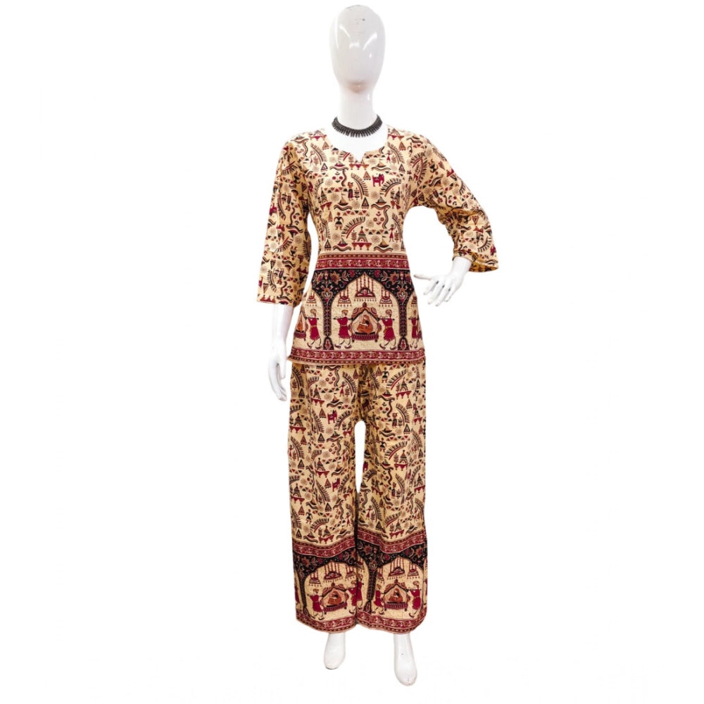 Amfyn Women's Cotton Jaipuri Printed 3-4th Sleeve Co ord Set (Multicolor)
