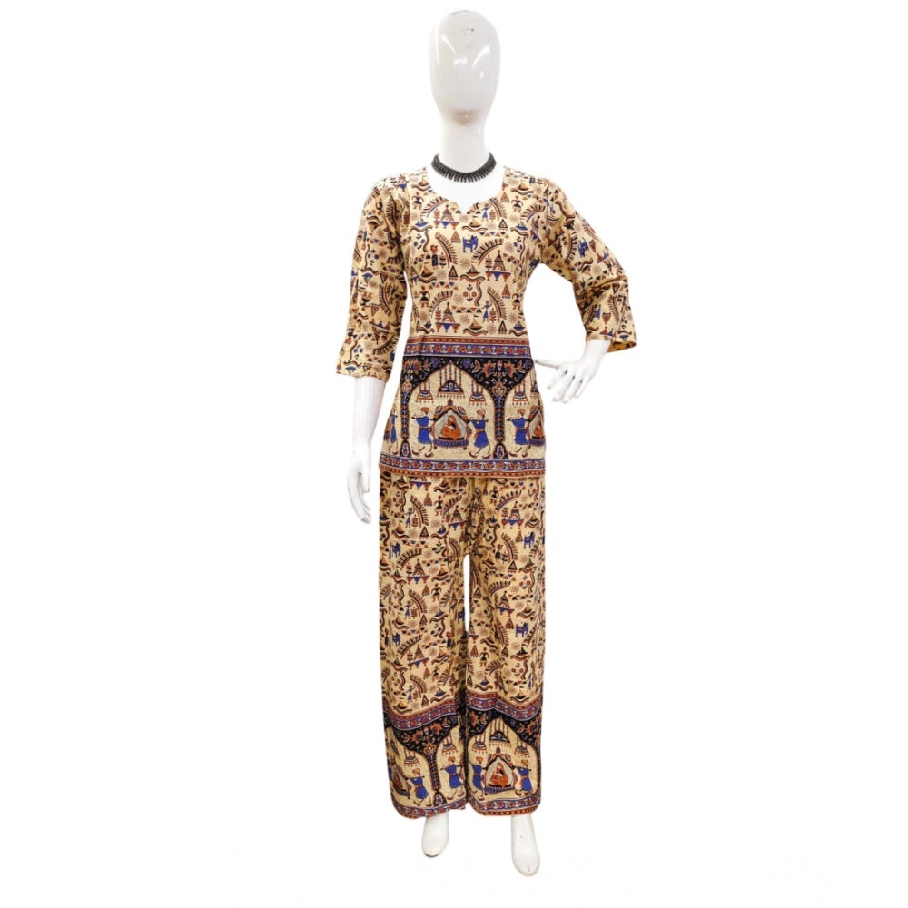 Amfyn Women's Cotton Jaipuri Printed 3-4th Sleeve Co ord Set (Multicolor)