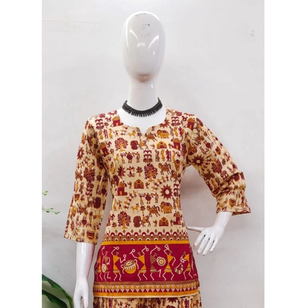 Amfyn Women's Cotton Jaipuri Printed 3-4th Sleeve Co ord Set (Multicolor)