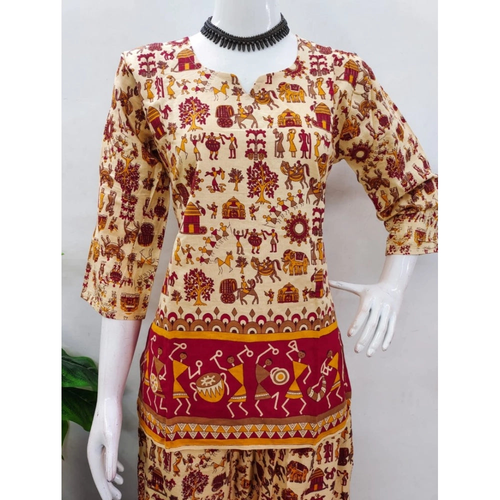 Amfyn Women's Cotton Jaipuri Printed 3-4th Sleeve Co ord Set (Multicolor)