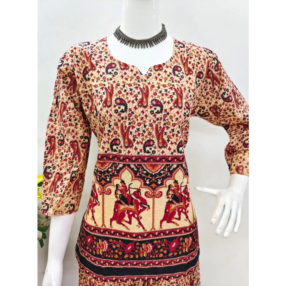 Amfyn Women's Cotton Jaipuri Printed 3-4th Sleeve Co ord Set (Multicolor)