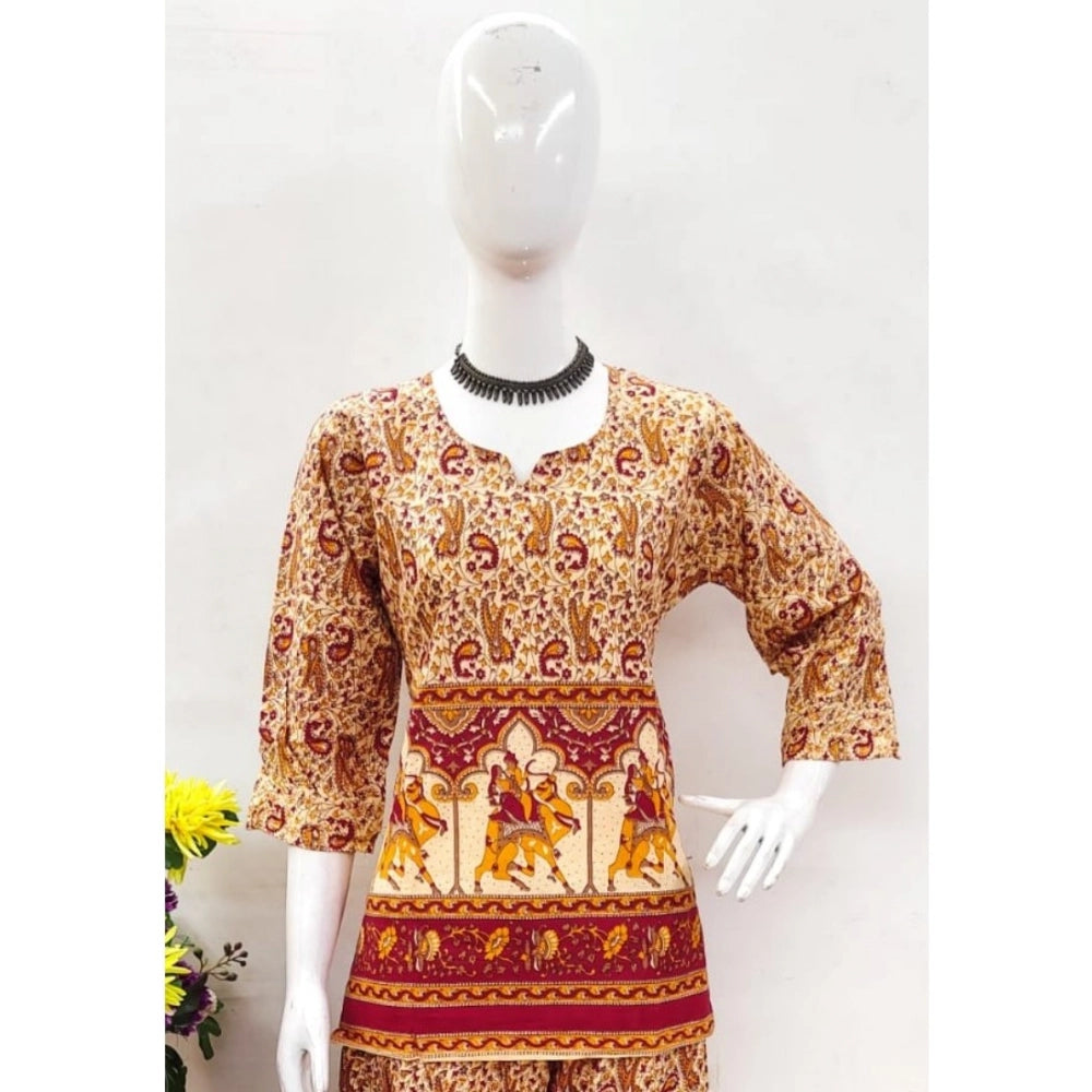 Amfyn Women's Cotton Jaipuri Printed 3-4th Sleeve Co ord Set (Multicolor)