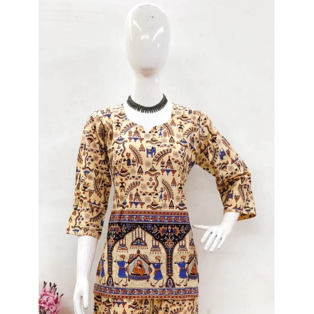 Amfyn Women's Cotton Jaipuri Printed 3-4th Sleeve Co ord Set (Multicolor)