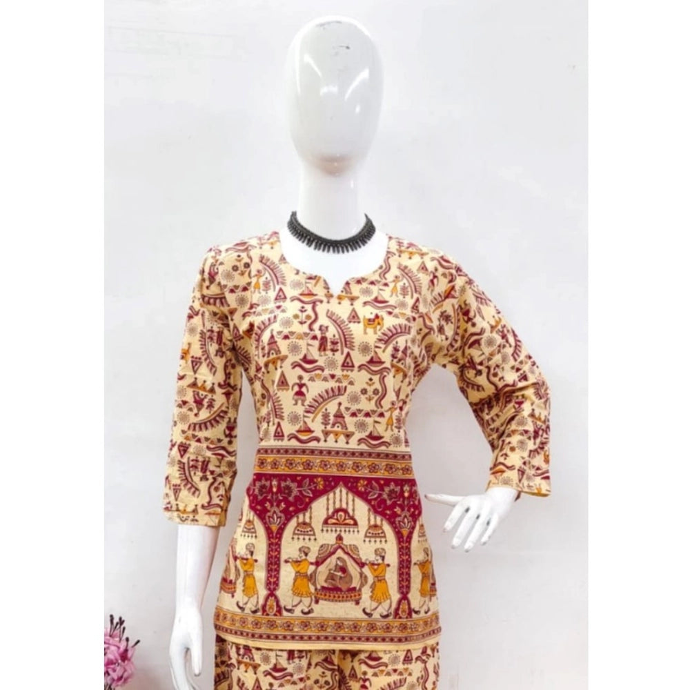 Amfyn Women's Cotton Jaipuri Printed 3-4th Sleeve Co ord Set (Multicolor)