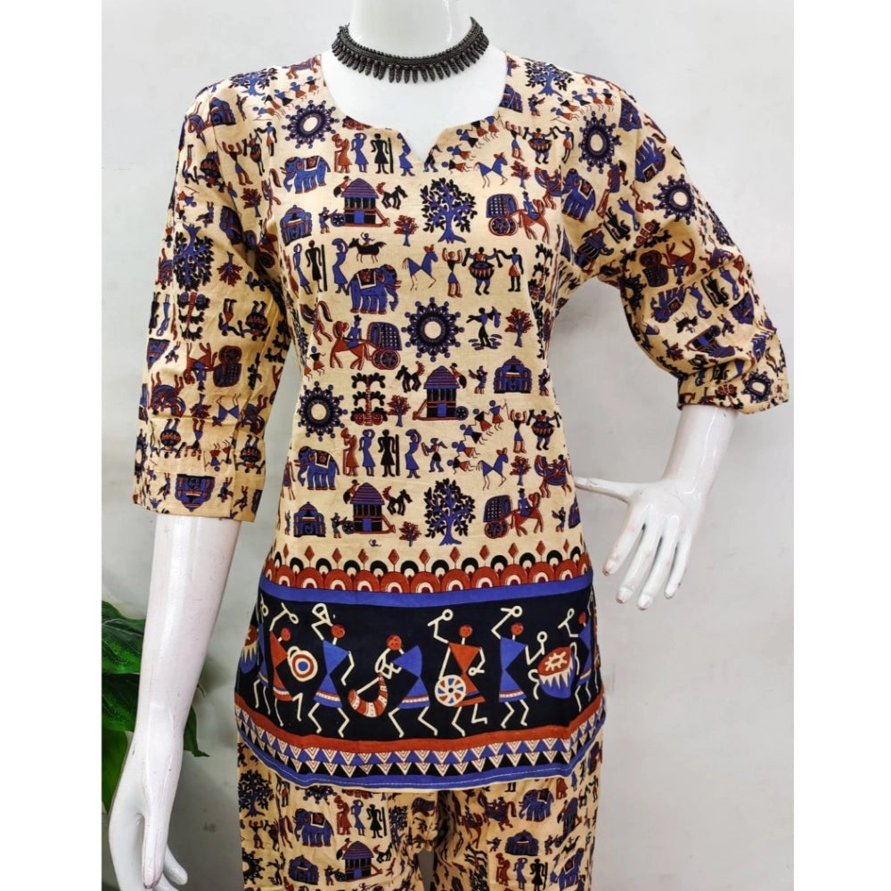 Amfyn Women's Cotton Jaipuri Printed 3-4th Sleeve Co ord Set (Multicolor)