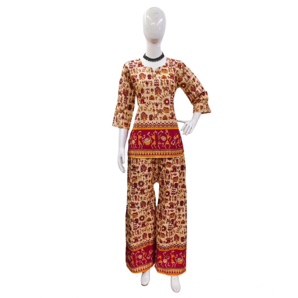 Amfyn Women's Cotton Jaipuri Printed 3-4th Sleeve Co ord Set (Multicolor)