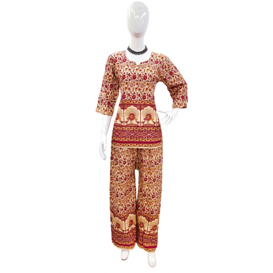 Amfyn Women's Cotton Jaipuri Printed 3-4th Sleeve Co ord Set (Multicolor)