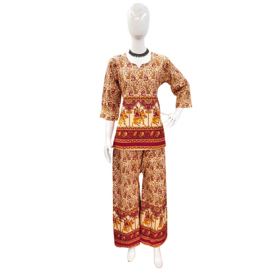 Amfyn Women's Cotton Jaipuri Printed 3-4th Sleeve Co ord Set (Multicolor)