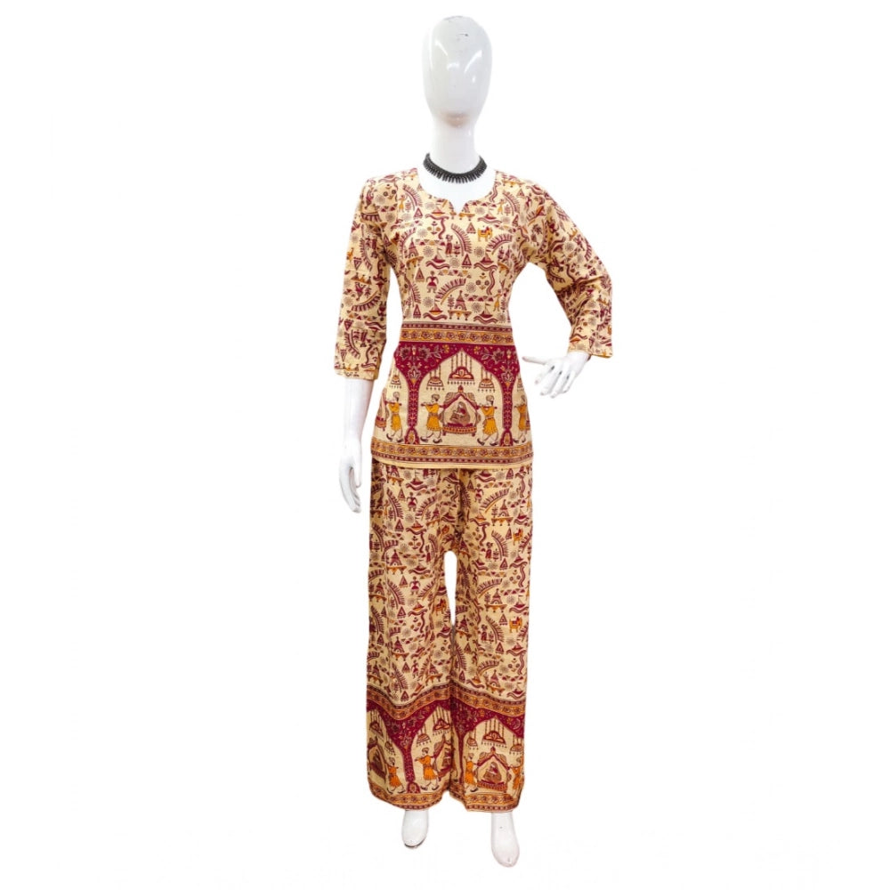 Amfyn Women's Cotton Jaipuri Printed 3-4th Sleeve Co ord Set (Multicolor)