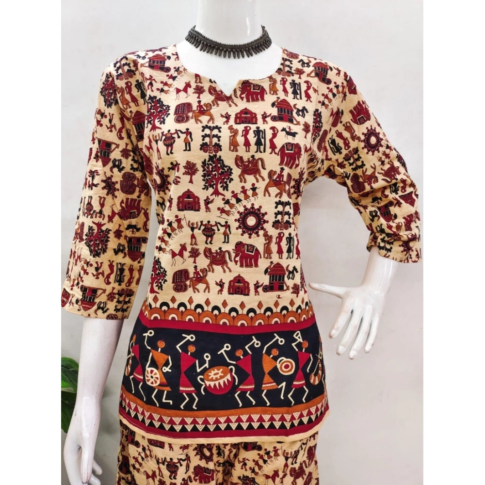 Amfyn Women's Cotton Jaipuri Printed 3-4th Sleeve Co ord Set (Multicolor)