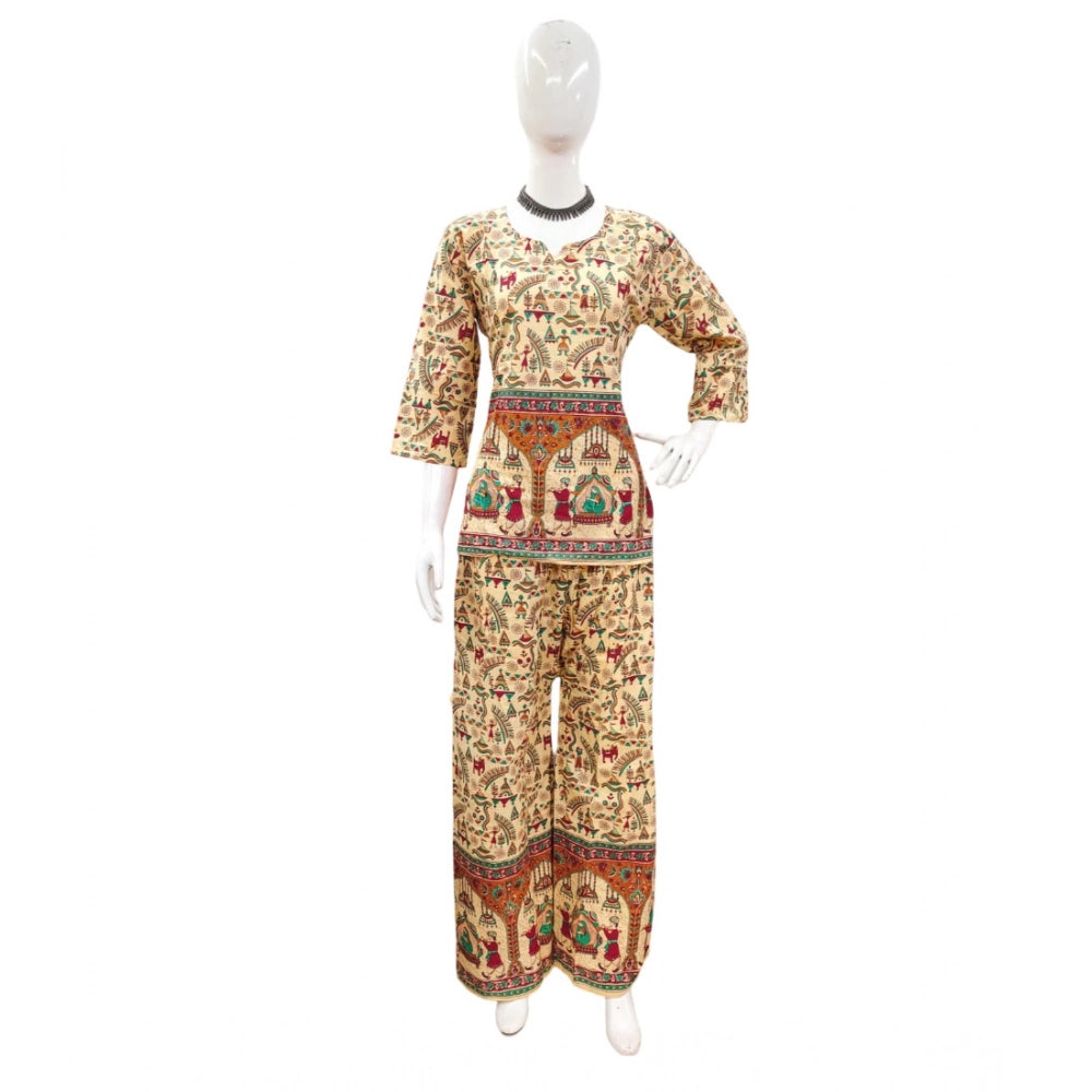 Amfyn Women's Cotton Jaipuri Printed 3-4th Sleeve Co ord Set (Multicolor)