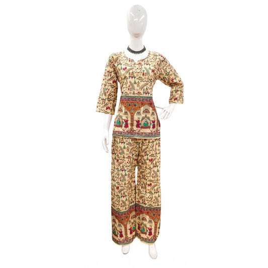 Amfyn Women's Cotton Jaipuri Printed 3-4th Sleeve Co ord Set (Multicolor)