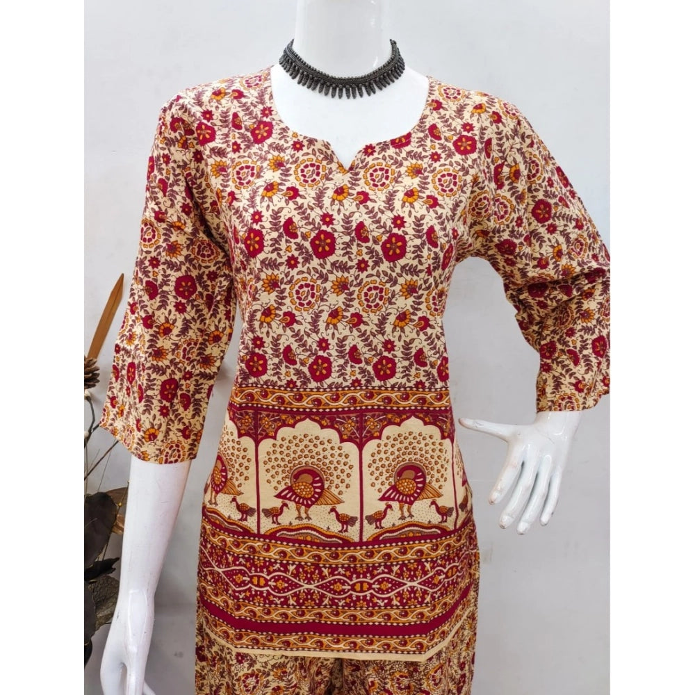 Amfyn Women's Cotton Jaipuri Printed 3-4th Sleeve Co ord Set (Multicolor)