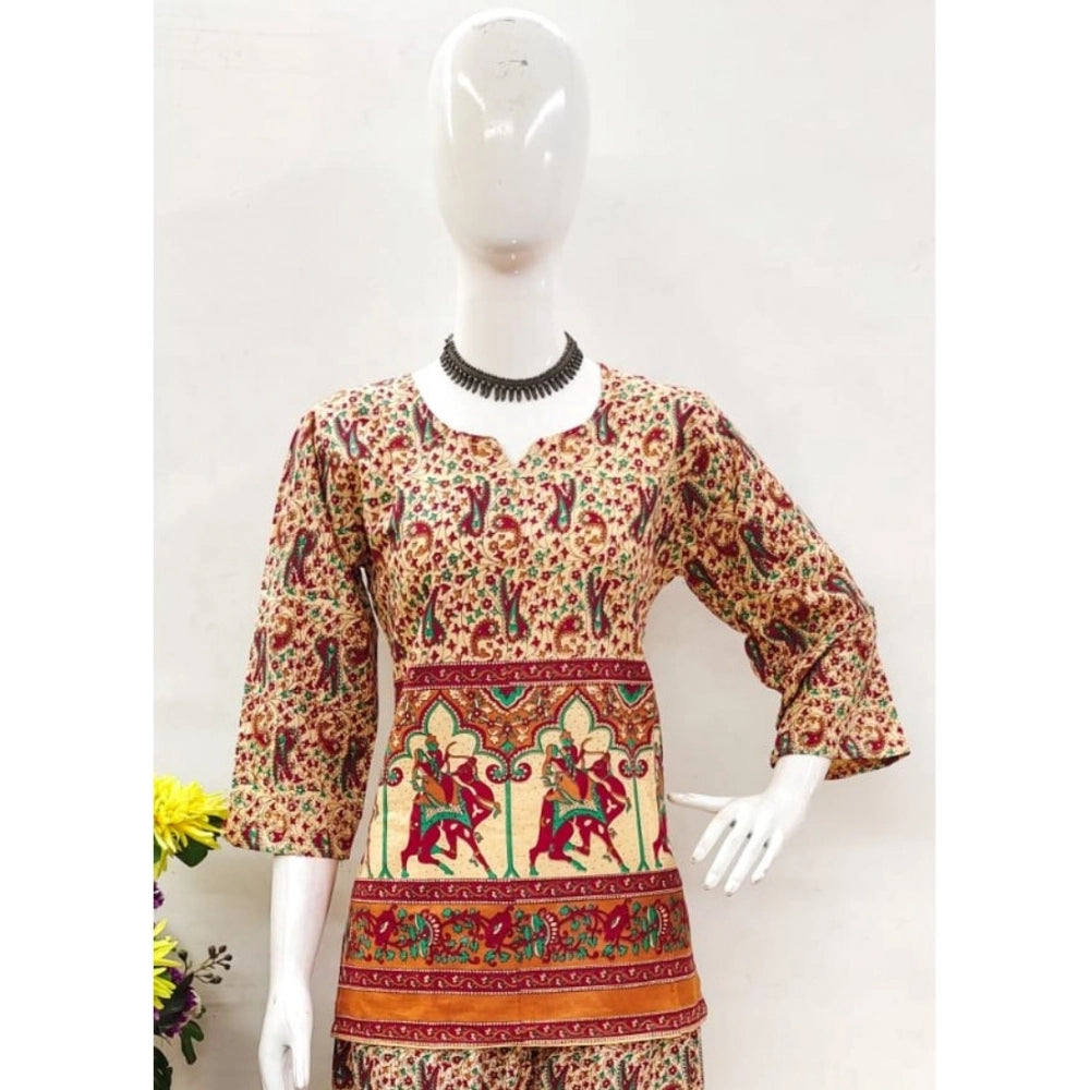 Amfyn Women's Cotton Jaipuri Printed 3-4th Sleeve Co ord Set (Multicolor)