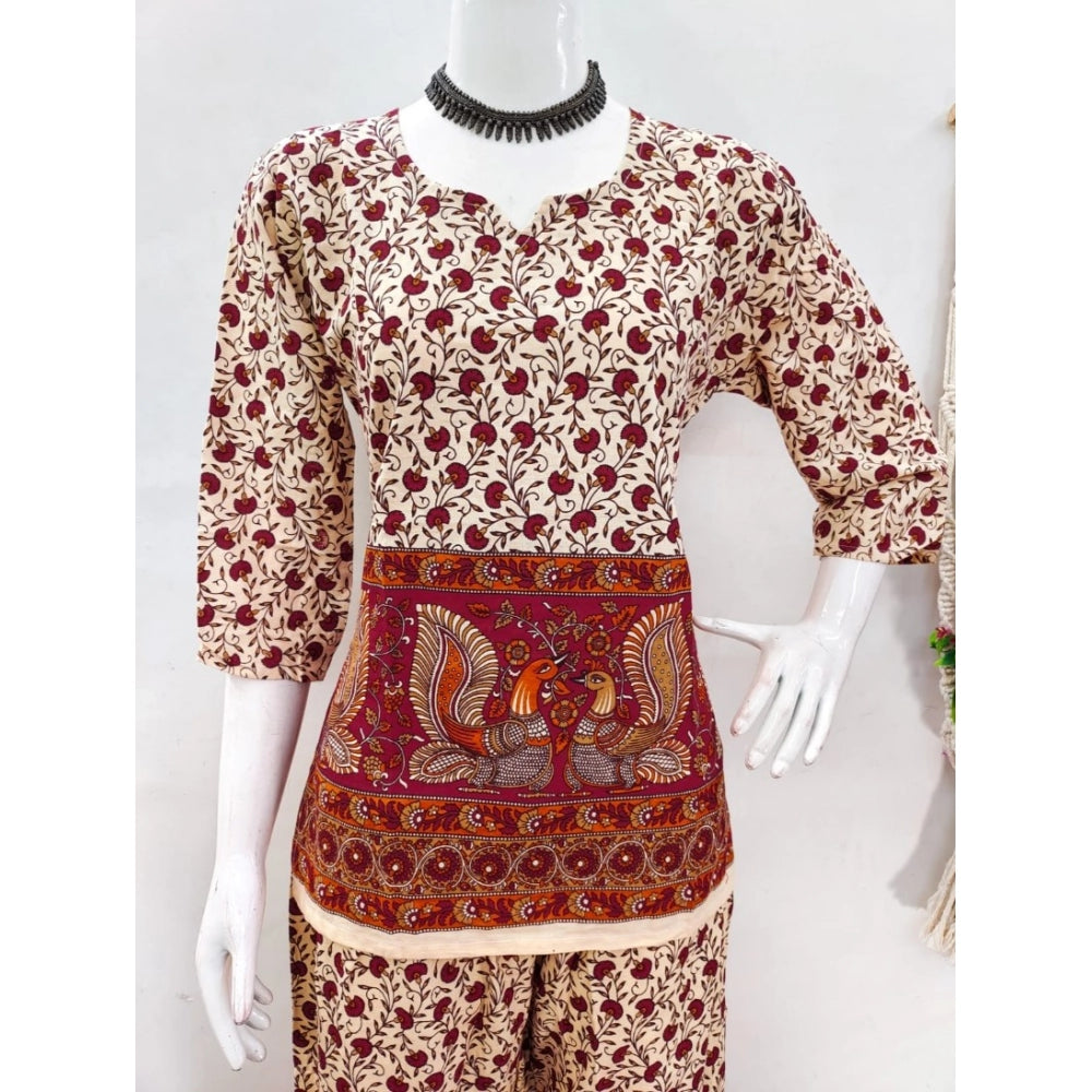 Amfyn Women's Cotton Jaipuri Printed 3-4th Sleeve Co ord Set (Multicolor)