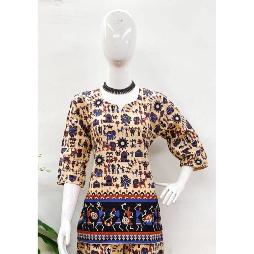 Amfyn Women's Cotton Jaipuri Printed 3-4th Sleeve Co ord Set (Multicolor)