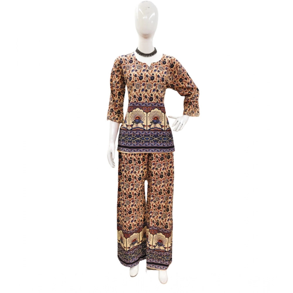 Amfyn Women's Cotton Jaipuri Printed 3-4th Sleeve Co ord Set (Multicolor)