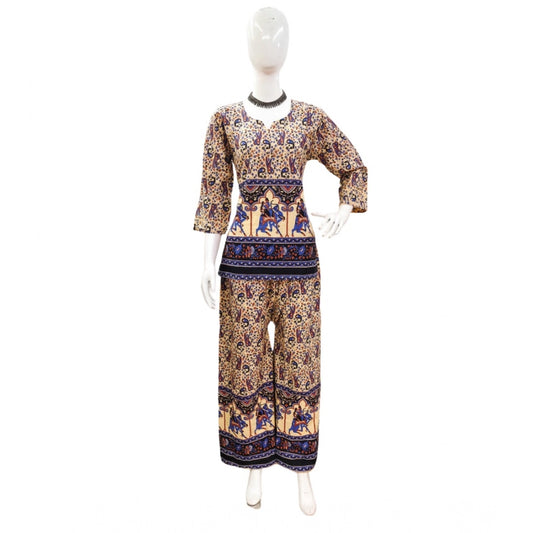Amfyn Women's Cotton Jaipuri Printed 3-4th Sleeve Co ord Set (Multicolor)