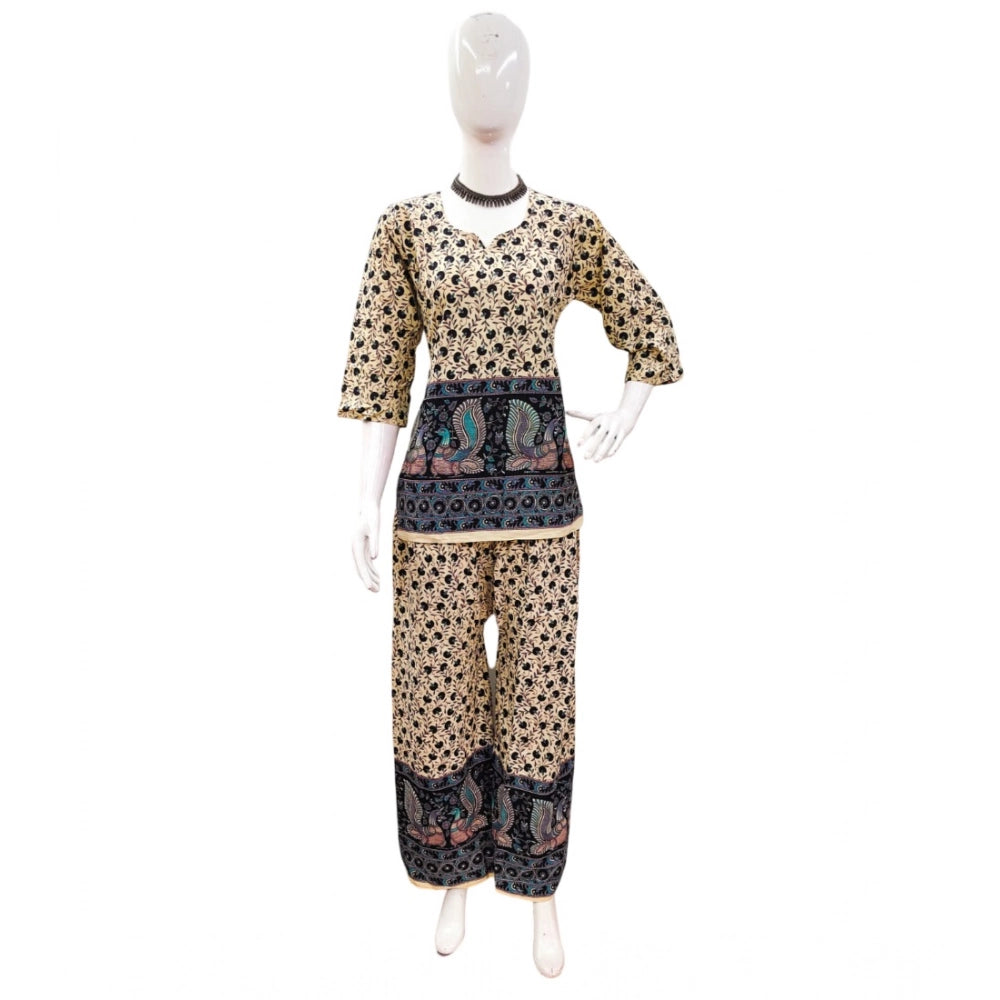 Amfyn Women's Cotton Jaipuri Printed 3-4th Sleeve Co ord Set (Multicolor)