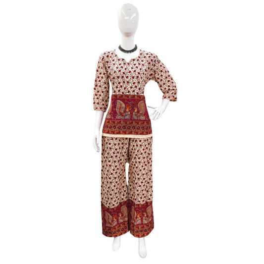 Amfyn Women's Cotton Jaipuri Printed 3-4th Sleeve Co ord Set (Multicolor)