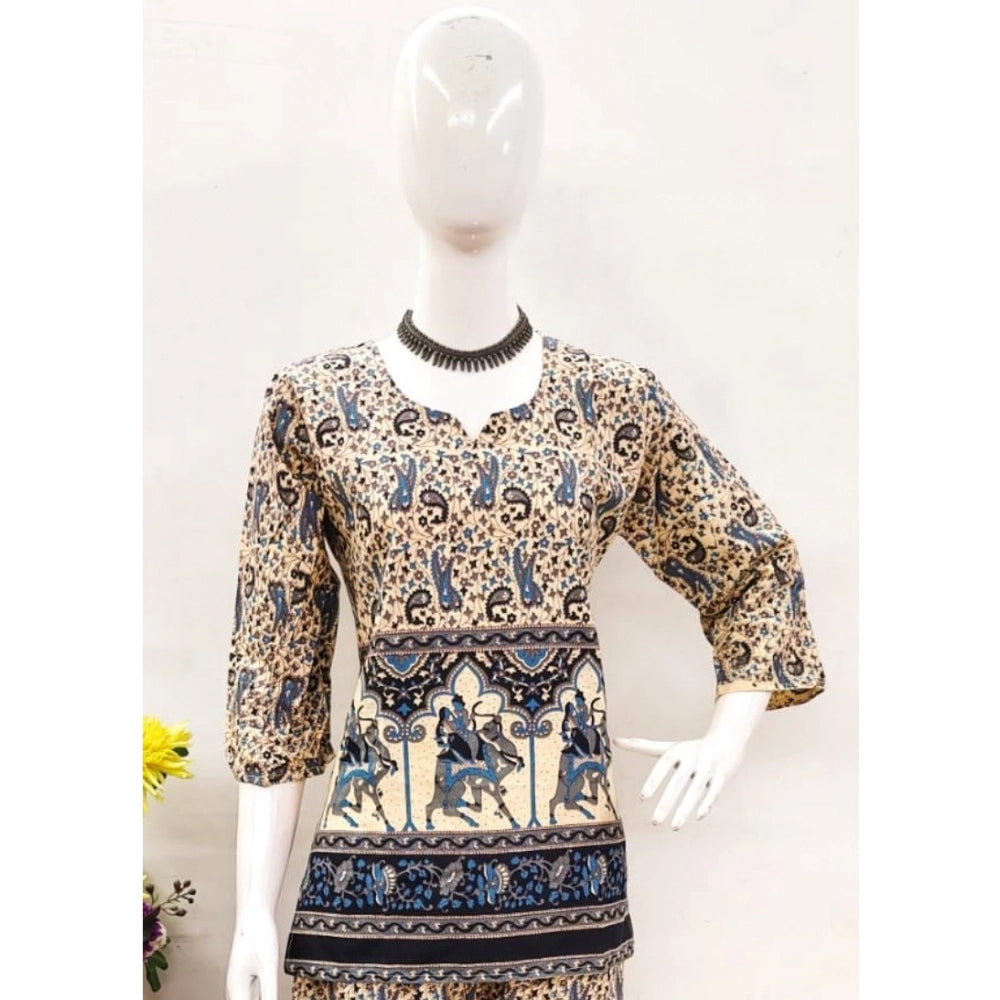 Amfyn Women's Cotton Jaipuri Printed 3-4th Sleeve Co ord Set (Multicolor)
